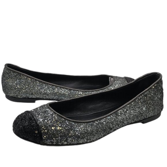 GIUSEPPE ZANOTTI Design Grey Capped Sparkly Silver LEATHER Ballerina Flats 36.5 - Picture 2 of 8